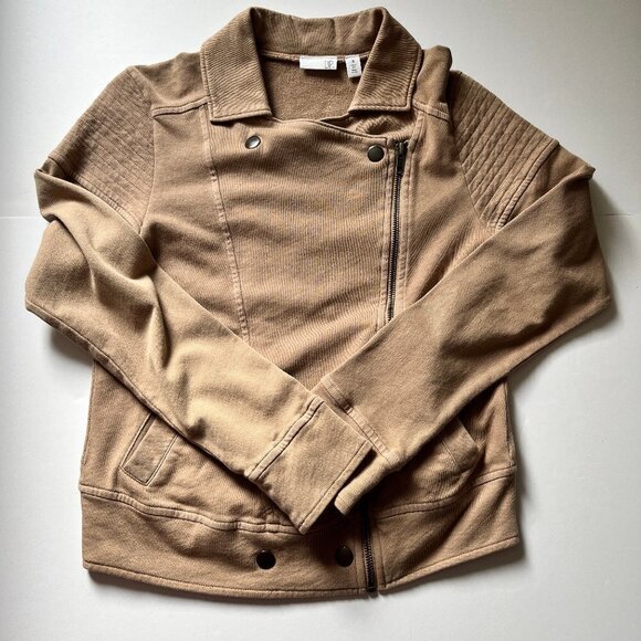 NWT BP Washed Cotton  Soft Moto Jacket Full Zip Coat Camel Tan Neutral Sz XS - Picture 12 of 14